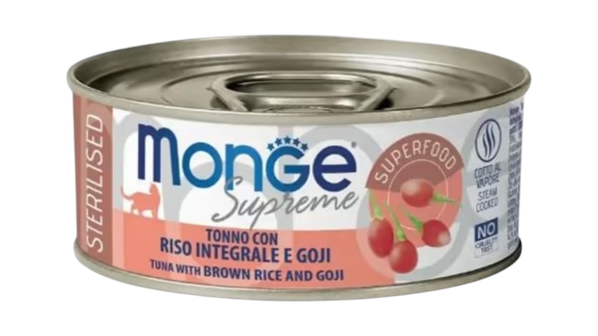 Monge Supreme Sterilized Cat Food with Tuna Rice and Goji 80gr