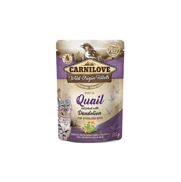 Carnilove Fillets bildirçin və zəncirotu ilə pişiklər üçün yaş yem, 85 qr
