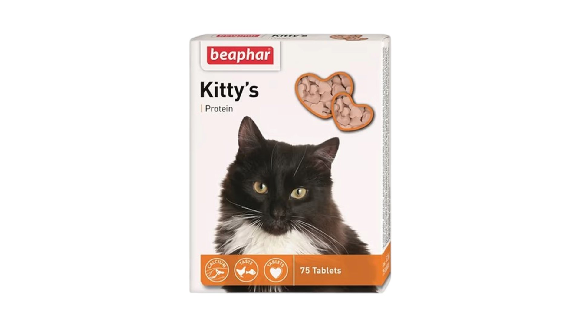 Beaphar Kitty's Protein, pişiklər üçün, maddələr mübadiləsi üçün kalsium ilə, 75 tab.