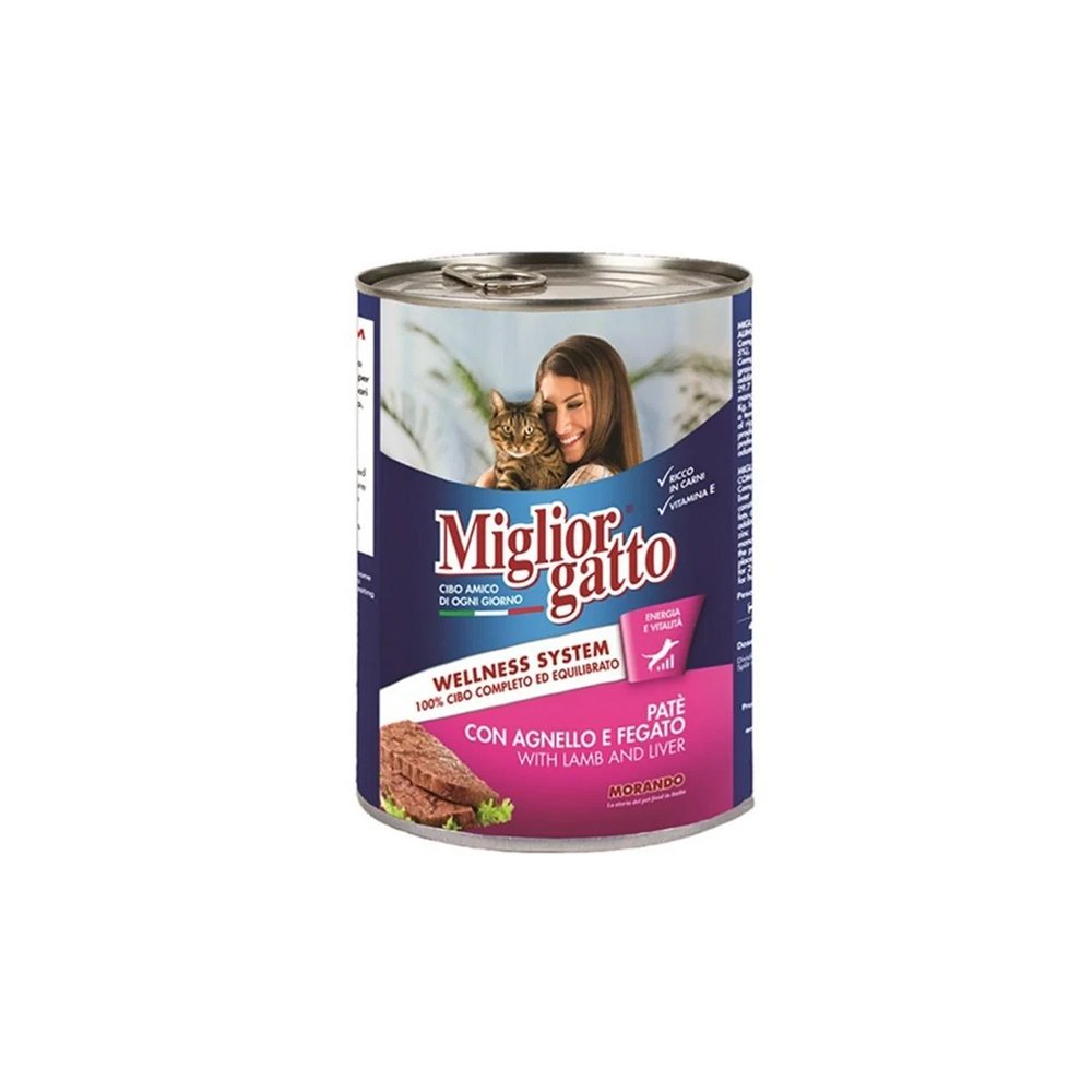 Miglior Gatto, Yetkin pişiklər üçün yaş yem, quzu əti və qaraciyər ilə paştet, 400 qr