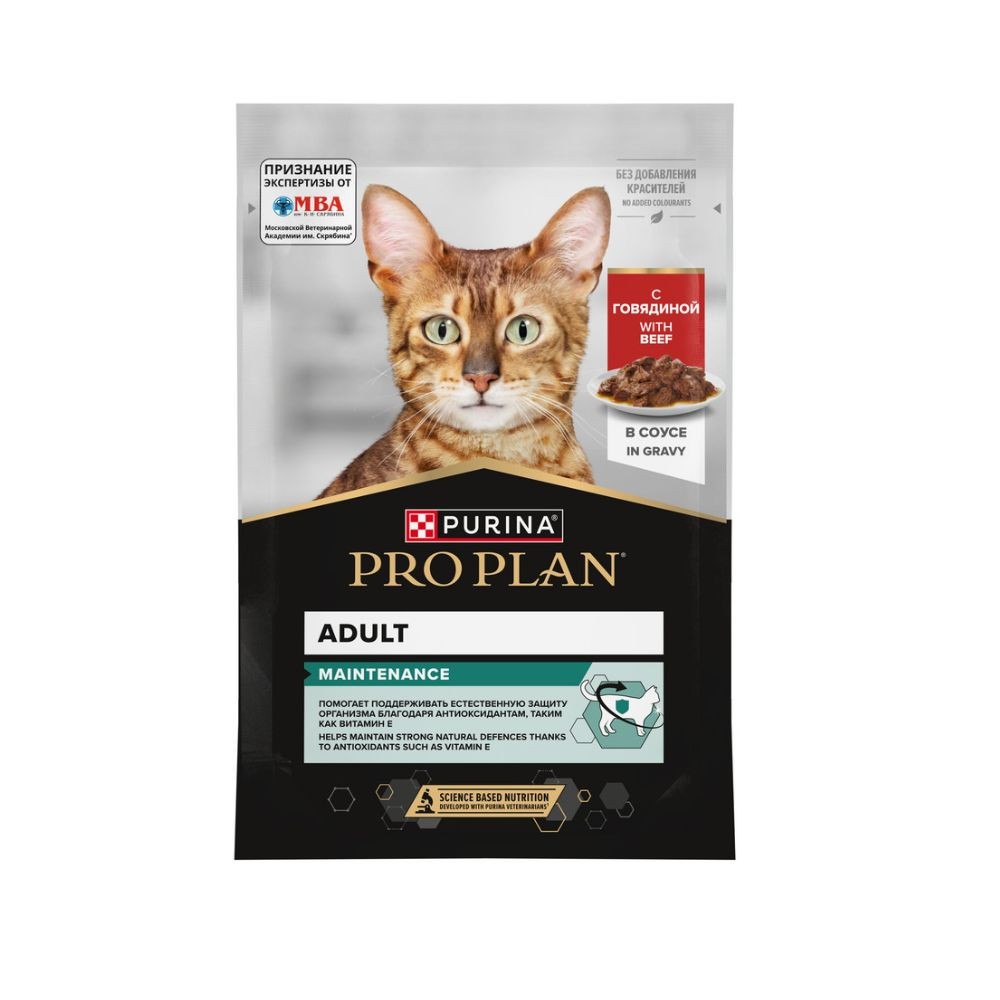 Yetkin Pişiklər üçün Pro Plan Maintenance Yaş Pişik Yemi, Sousda Mal Əti ilə, 85 q